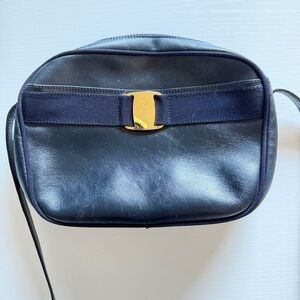 Salvatore Ferragamo Black Leather Belt Bag with Gold Buckle